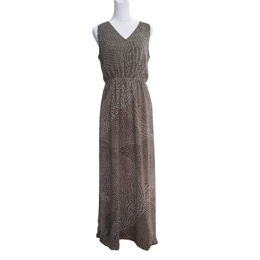 Banana Republic Women's Brown Leopard Print V Neck Sleeveless Maxi Dress Size 4‎